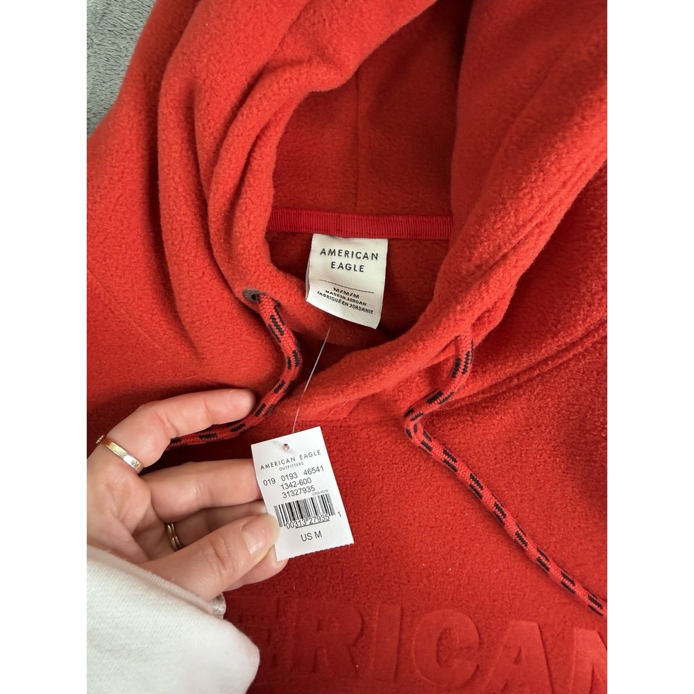 American Eagle Rag Fleece Hoodie Men's Size Medium Red NWT - Picture 5 of 9